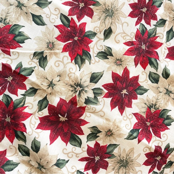 St. Nicholas Square Christmas Poinsettia Woven Tablecloth Rectangular 82 x 58 - Picture 5 of 8